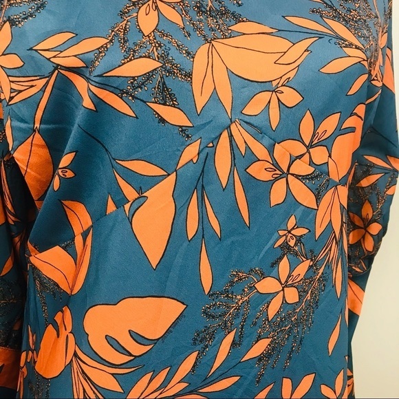 Suzanne Betro Plus Size 1X Blue Orange Floral Teal Sheath Long Sleeved D… - Picture 10 of 13
